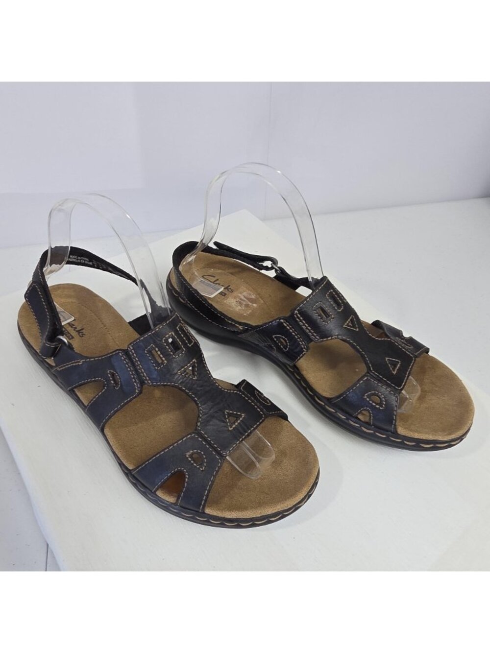 Clarks Collection Sandals Womens Size 9 Brown Leather Slingback Wedge Comfort